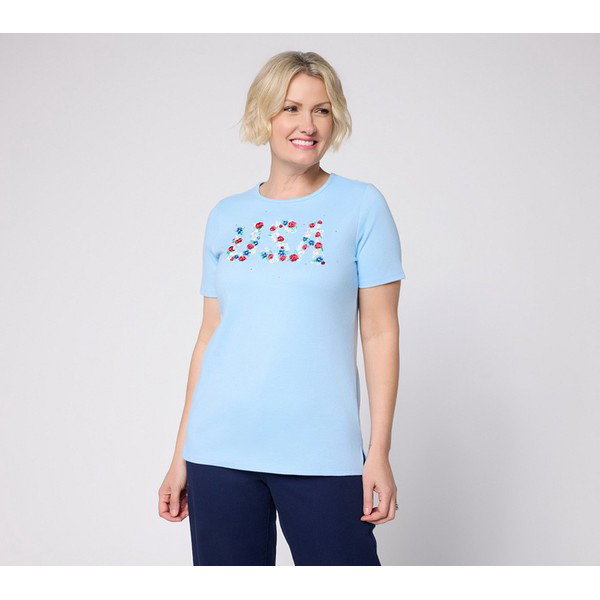 Quacker Factory Red, White and You Short Sleeve Top