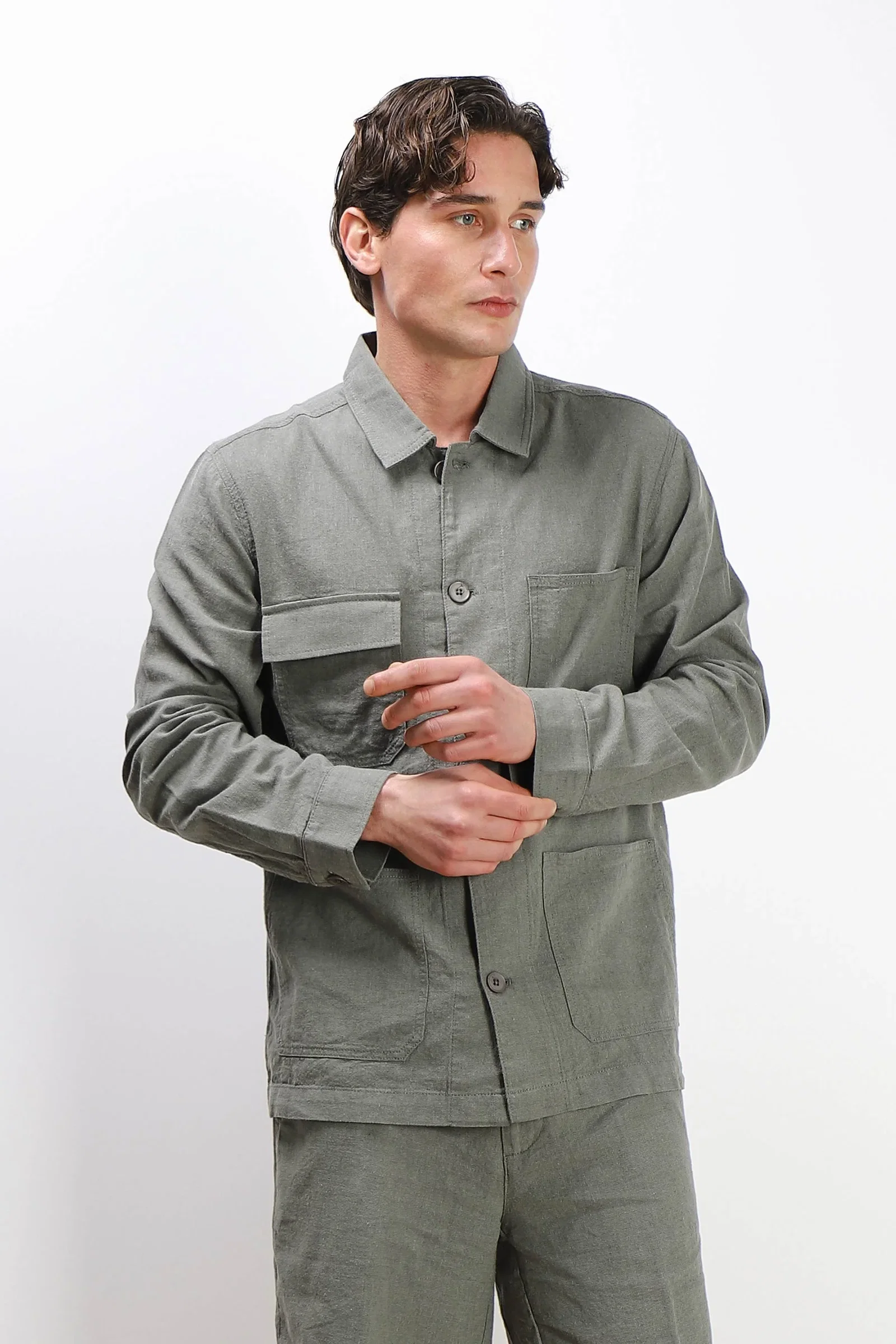 Image of OVERSHIRT IN MISTO LINO 