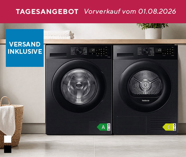 Tagesangebot im Vorverkauf: 845400 SAMSUNG Waschmaschine WW90CGC04AAEEG & 845376 SAMSUNG Wärmepumpentrockner DV-90DG52A0AEEG