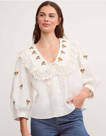 Jess Embroidered Broderie Shirt  White
