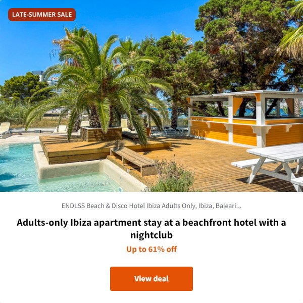 Adults-only Ibiza apartment stay at a beachfront hotel with a nightclub