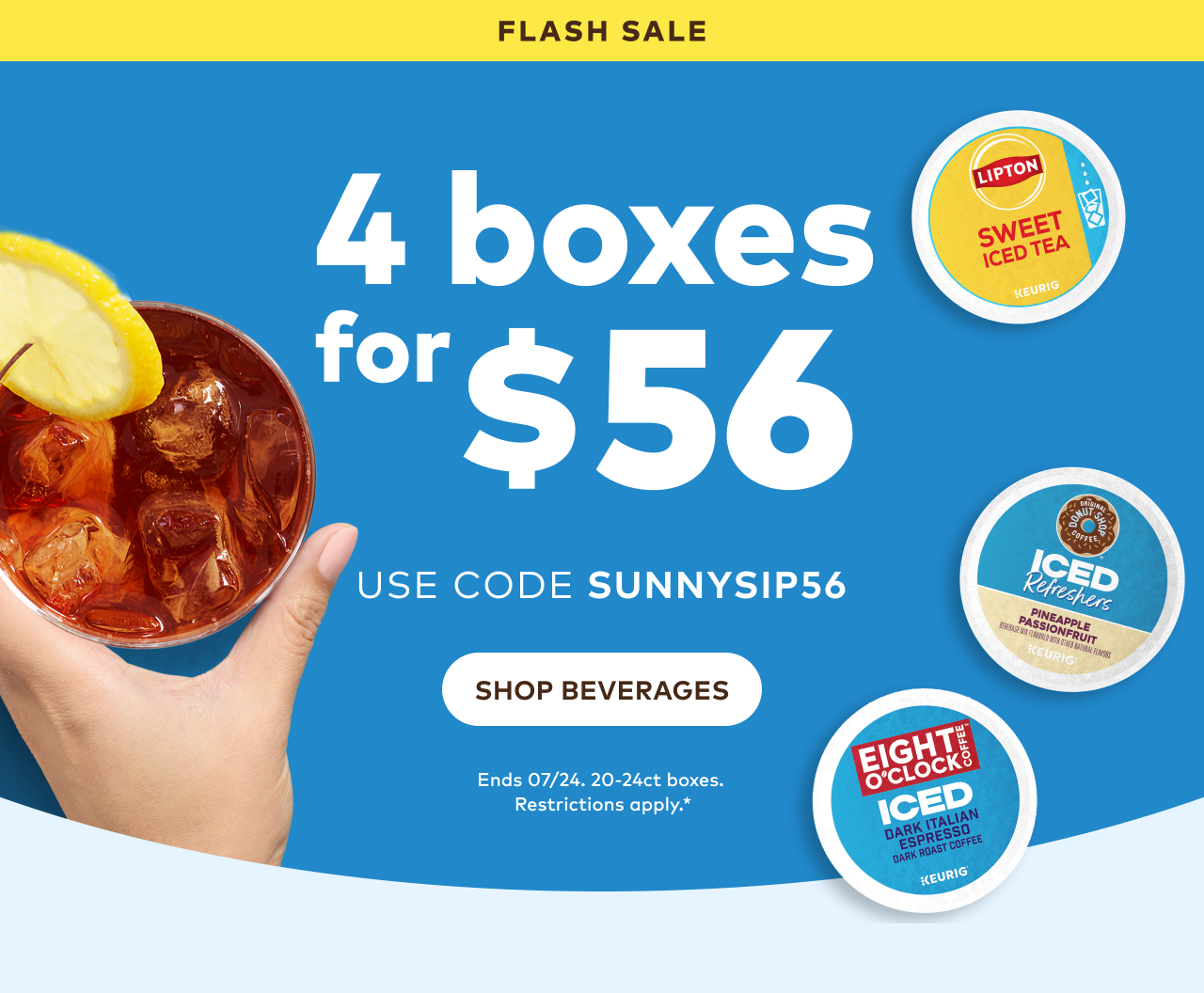4 Boxes of 20-24ct K-Cup® pods for $56 with code SUNNYSIP56