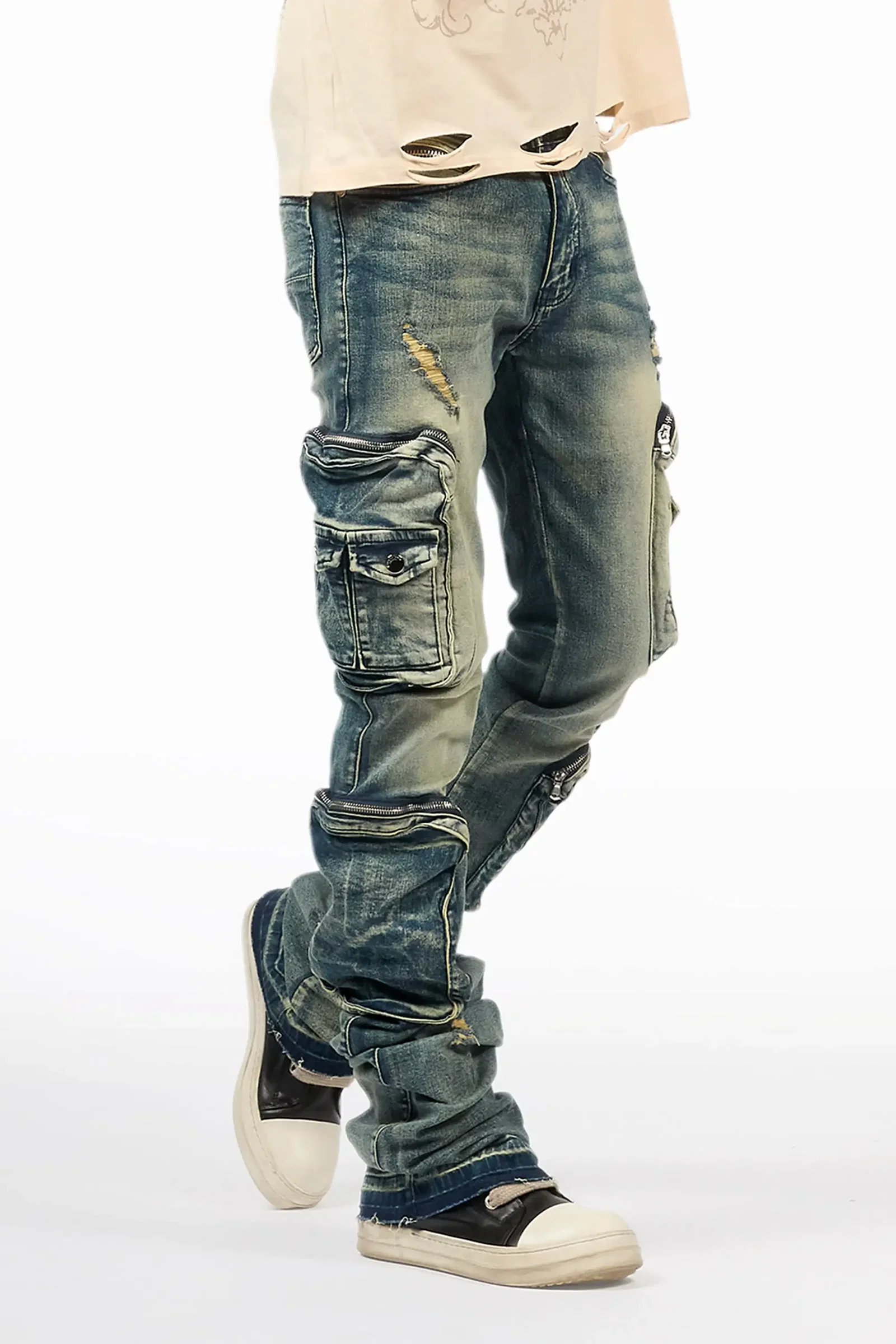 Image of Allen Tint Blue Super Stacked Flare Jean