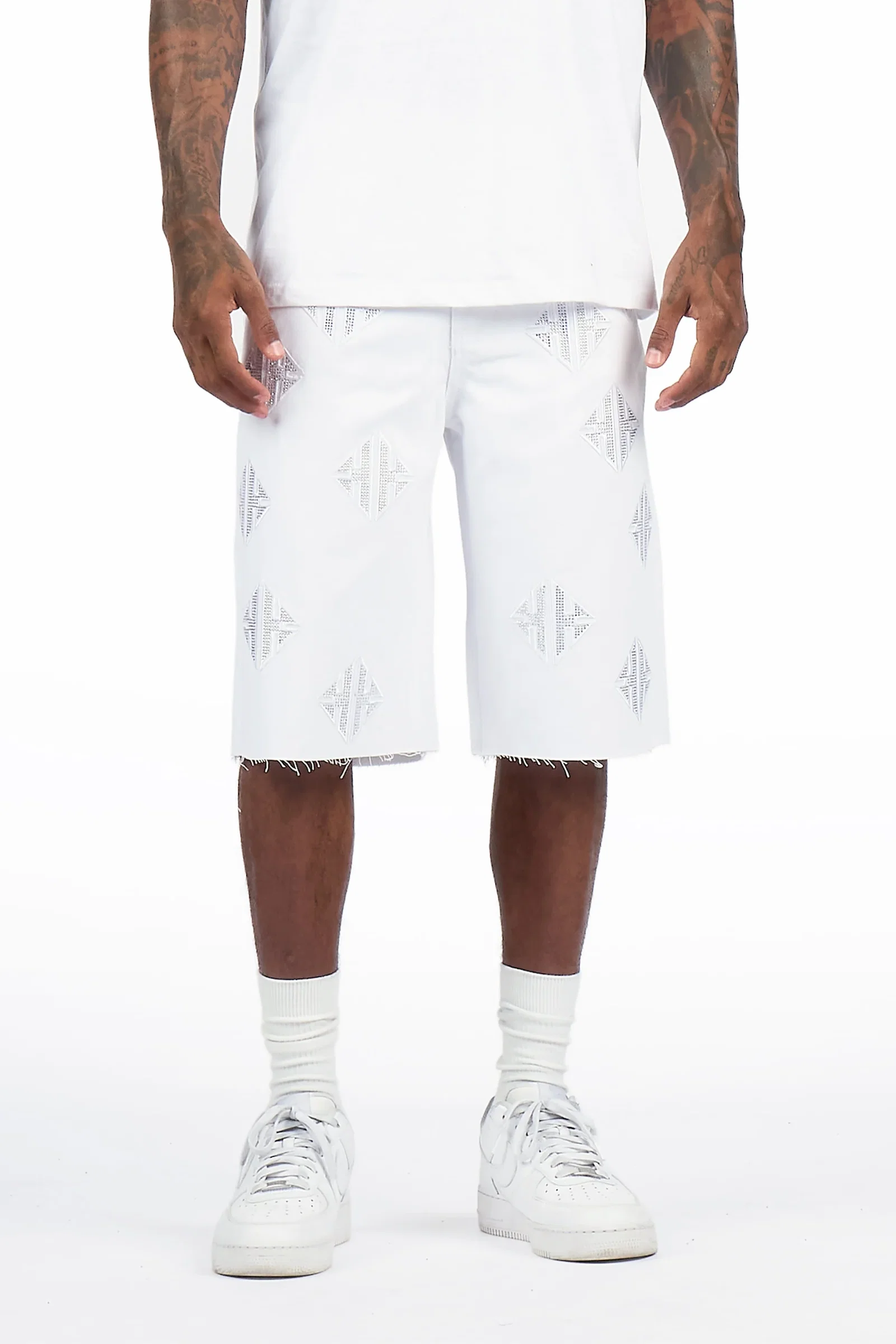 Image of Chelot White Rhinestones Denim Short