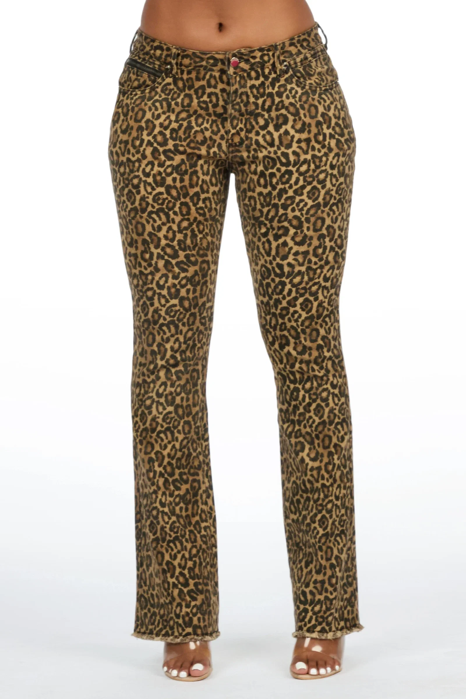 Image of Tiriea Cheetah Low Rise Stretch Bootcut Jean