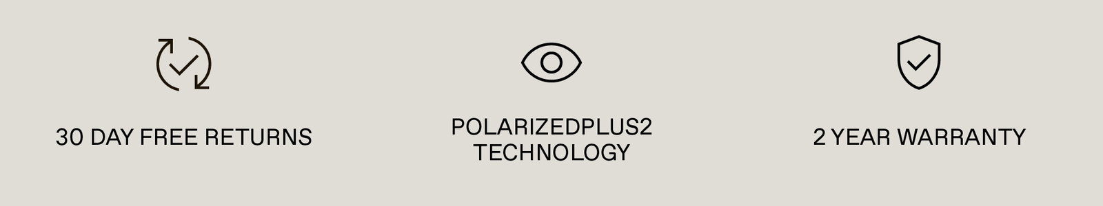 30 Day Free Returns, PolarizedPlus2 Technology, 2 Year Warranty