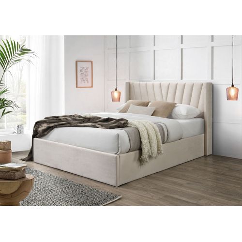 Salerno Beige Winged Upholstered Ottoman Bed Frame