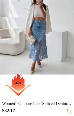 Women s Guipure Lace Spliced Denim...