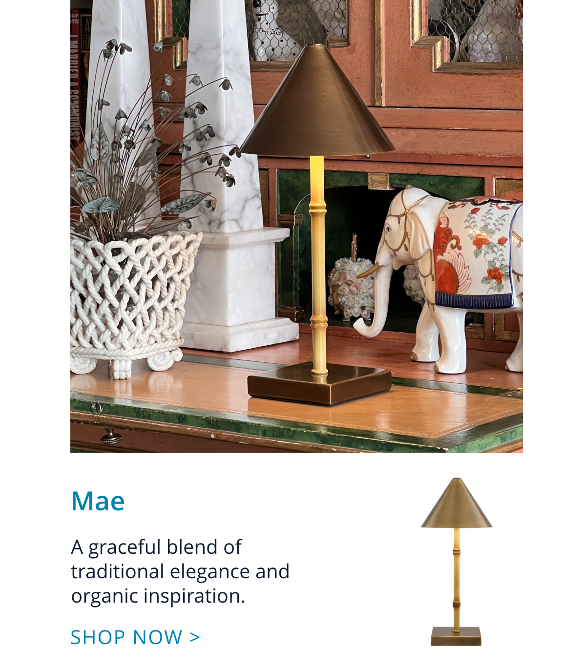 Mae: A graceful blend of traditional elegance and organic inspiration.