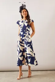 Floral Ottoman Fit & Flare Midi Dress