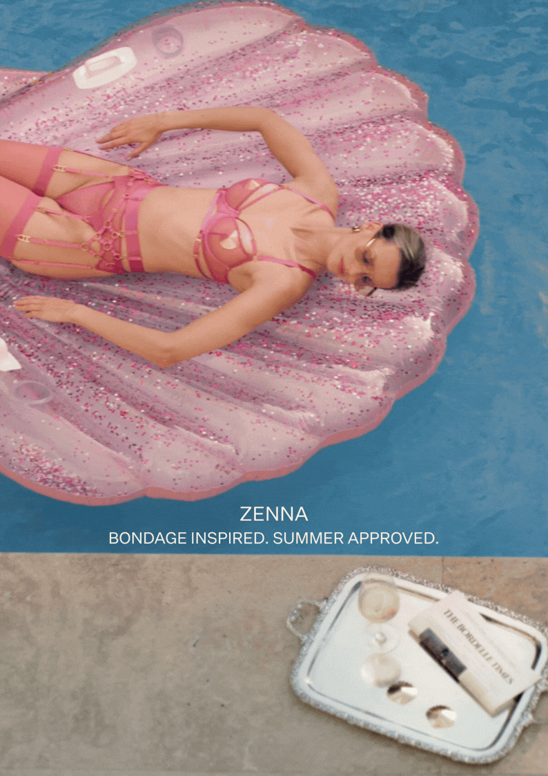 Zenna Raspberry: harness lingerie in raspberry mesh