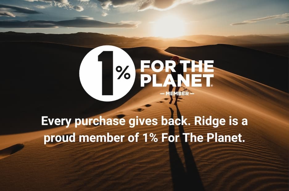 1% For The Planet logo and Minarets mountain background photo