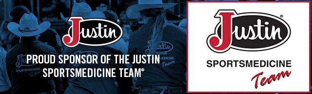 Justin logo. Proud sponsor of the Justin Sportsmedicine Team. Justin Sportsmedicine Team logo