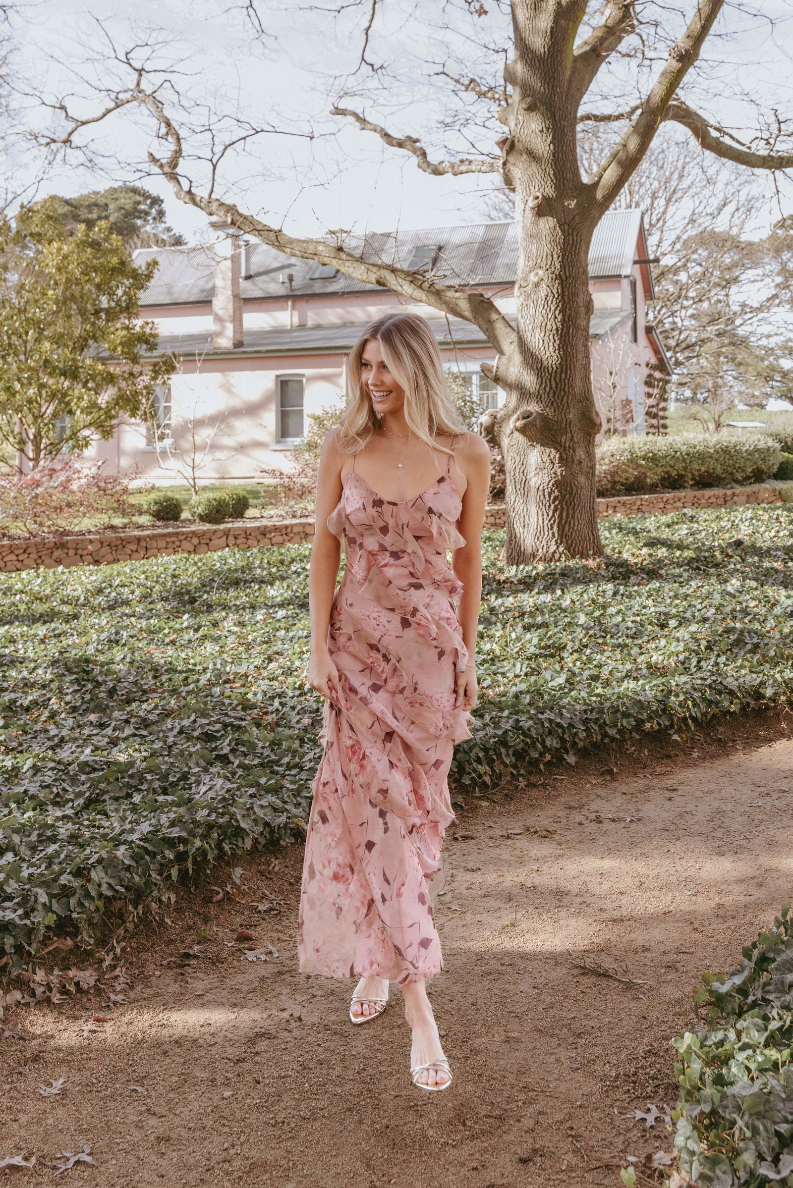 Image of Ciao Ruffles Maxi Dress - Pale Pink Floral