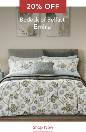 20% Off Bedeck of Belfast Emira Bedding in Soft Teal & Green
