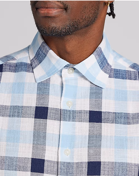Joseph Abboud Classic Fit Plaid Woven Short Sleeve Button Up Shirt