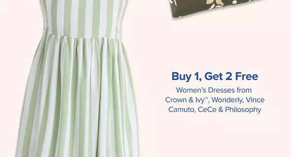 Buy one, get two free womens dresses from Crown and Ivy, Wonderly, Vince Camuto, CeCe and Philosophy. Shop now. A stripped white and mint green dress.