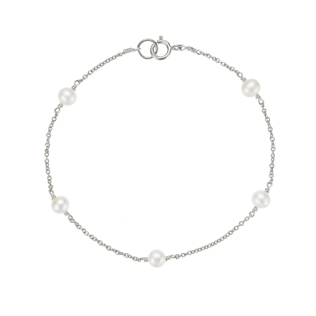 Image of Silver Five Pearl Bracelet