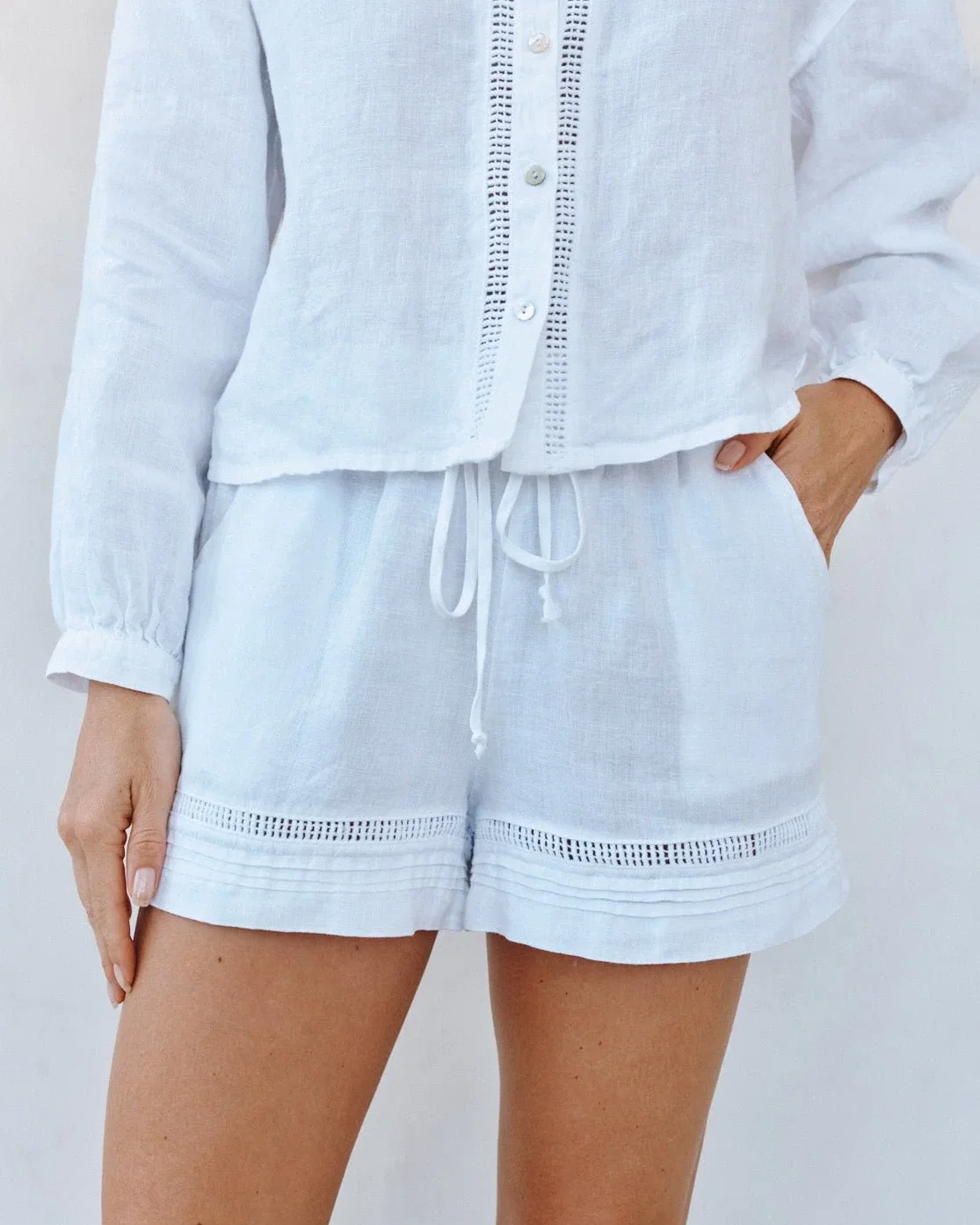 Image of Lattice Pintuck Short - White