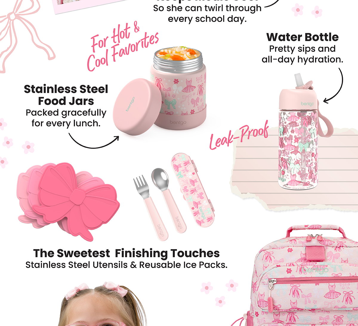 Stainless Steel Food Jars - Packed Gracefully For Every Lunch | Water Bottle - Pretty Sips And All-Day Hydration | Stainless Steel Utensils & Reusable Ice Packs -The Sweetest Finishing Touches