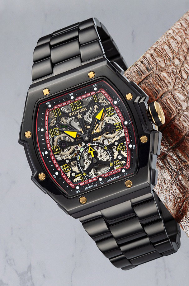 Black all stainless steel metal band.