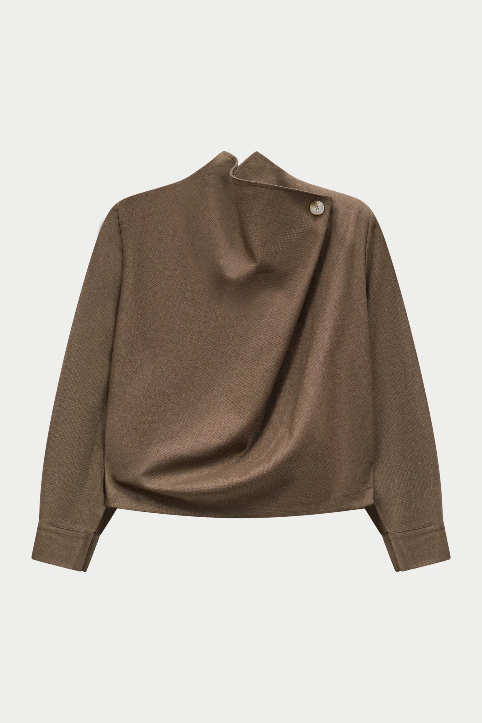 Image of MICRO CHECK FUNNEL NECK TOP - BROWN
