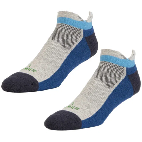 Image of Ascent Performance Organic Cotton No-Show Sock in Blue & Gray - Made in USA by Zkano