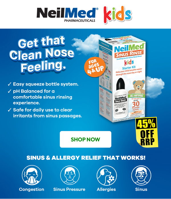 SHop NeilMed Sinus Rinse Kids Starter Kit 30 Sachets at 45% off RRP at Chemist Warehouse sale ends 5 August 2026