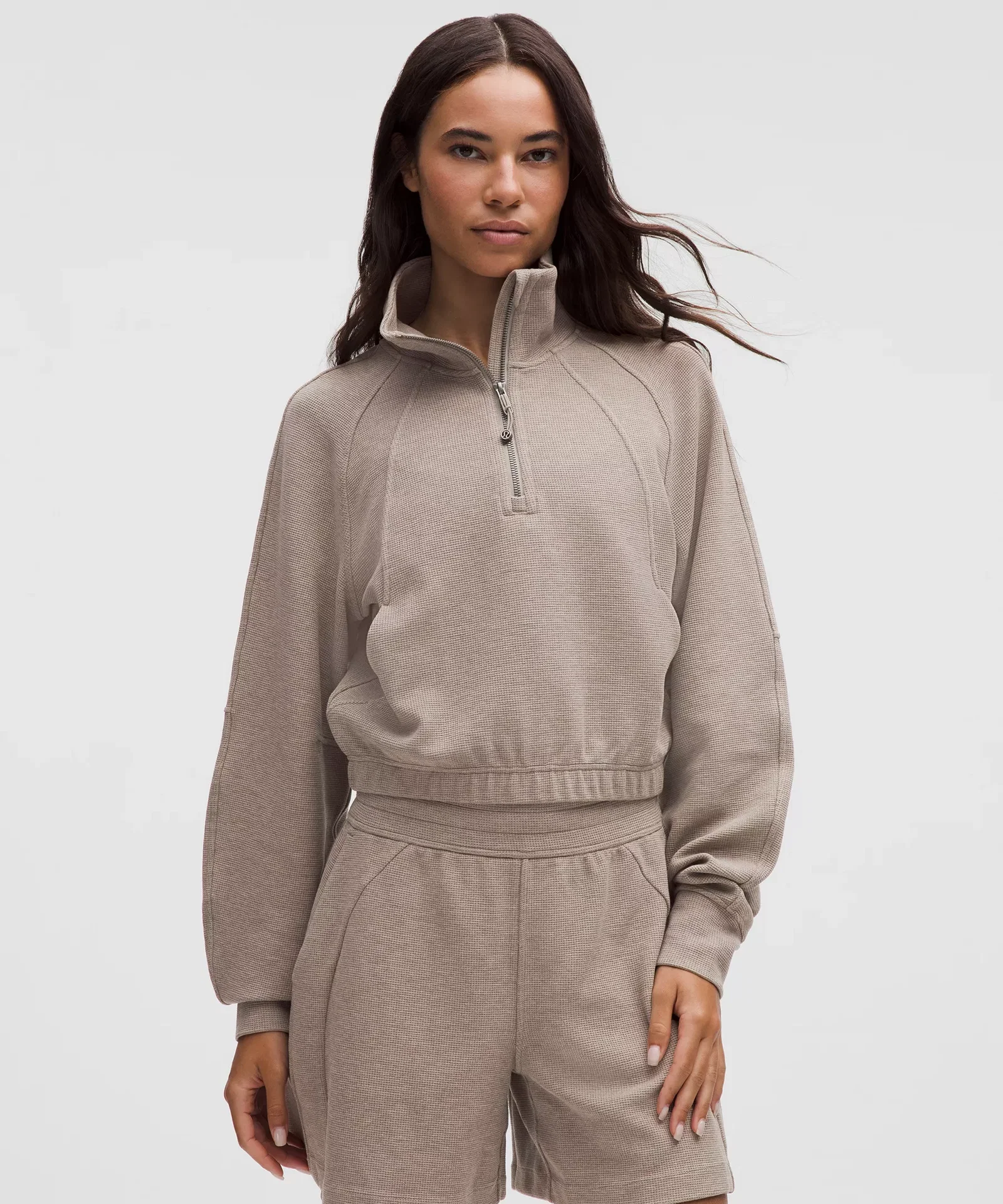 Scuba Cropped Funnel-Neck Half Zip *Waffle