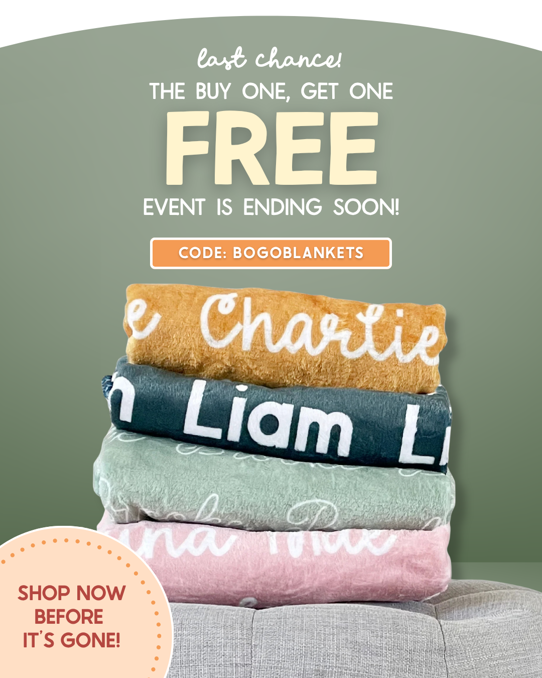 Shop BOGO FREE on blankets and swaddles with code BOGOBLANKETS