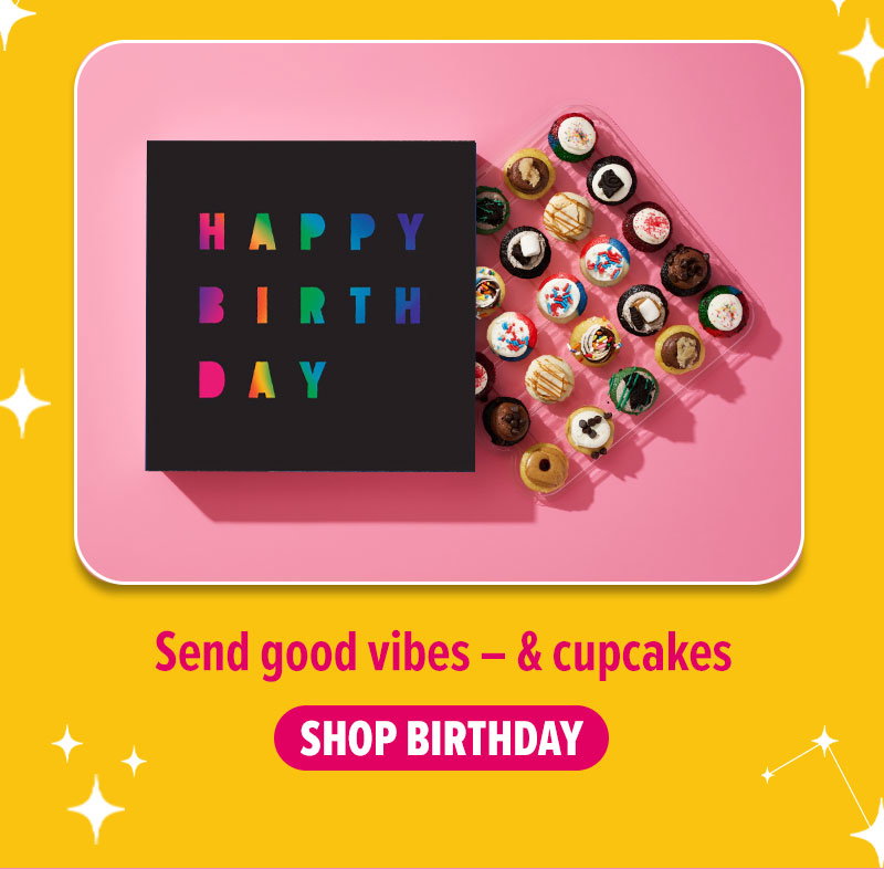 Send good vibes - & cupcakes! Shop our midnight birthday gift box cupcake 25-Pack.