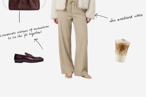 Beige Wide Leg Pants Side Tie