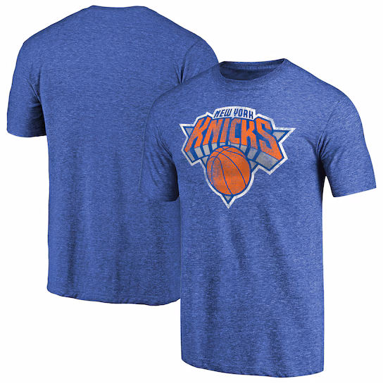 Men's New York Knicks Heather Royal Distressed Team Logo Tri-Blend T-Shirt