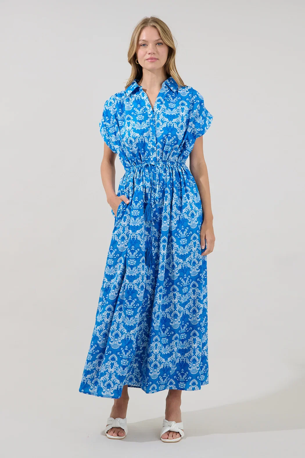 Image of Reina Drawstring Maxi Dress Floral