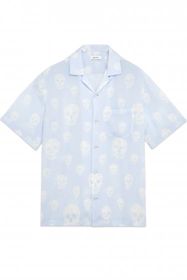 Skull Print SS Hawaiian Shirt Blue