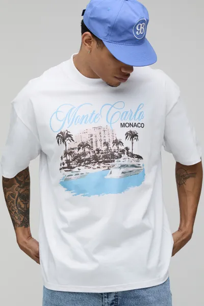 White Oversized Monte Carlo Print T-Shirt