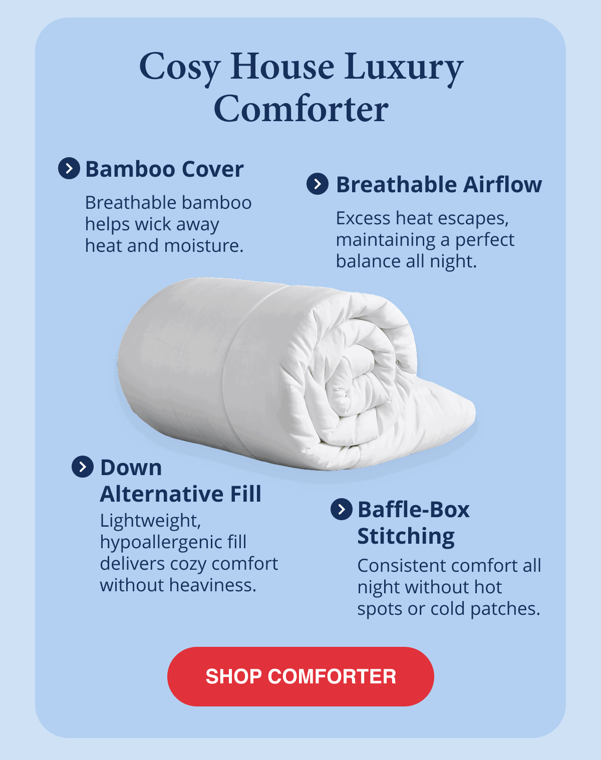Bamboo Cover Breathable Airflow Down Alternative Fill   Baffle-Box Stitching