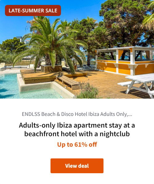 Adults-only Ibiza apartment stay at a beachfront hotel with a nightclub
