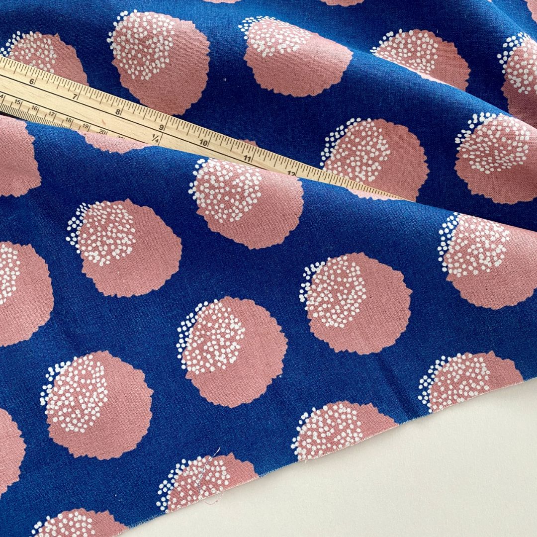 Kokka Cotton Linen Canvas Fabric Coral & Indigo