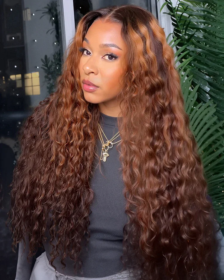 Arabella 13x6 Three-Go™ Glueless Wig Dark Brown Highlights Burmese Curly With Drawstring