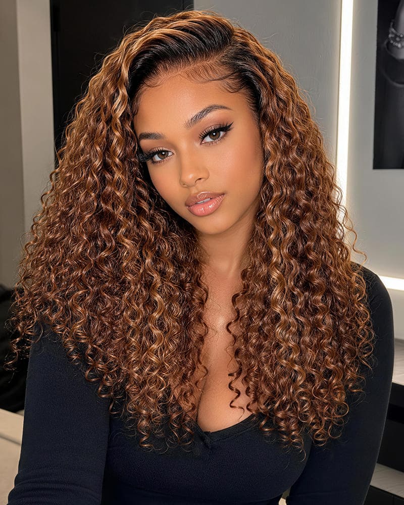 Arabella 13x6 Three-Go™ Ombre Highlight Honey Blonde Glueless Wig Jerry Curly with Burmese Curly With Drawstring 100% Human Hair Wig