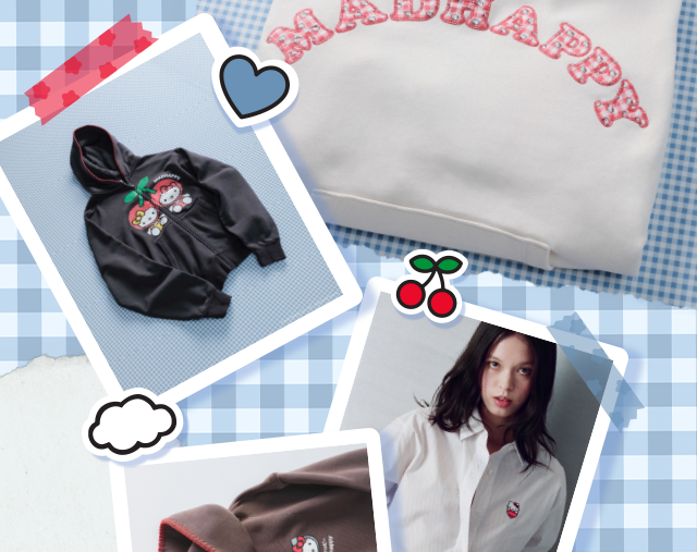 Madhappy x Hello Kitty | Lifestyle images of model in Madhappy collection with clip art.