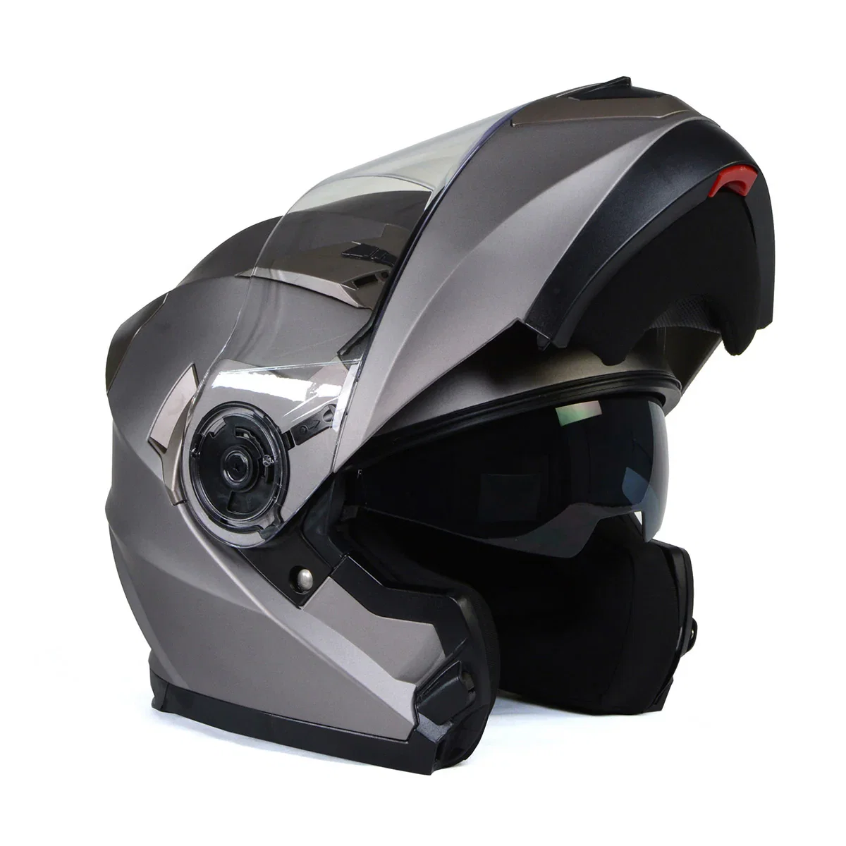 Image of Milwaukee Helmets MPH9808DOT Ionized Silver Advanced Motorcycle Modular Helmet Biker w/ Drop Down Visor