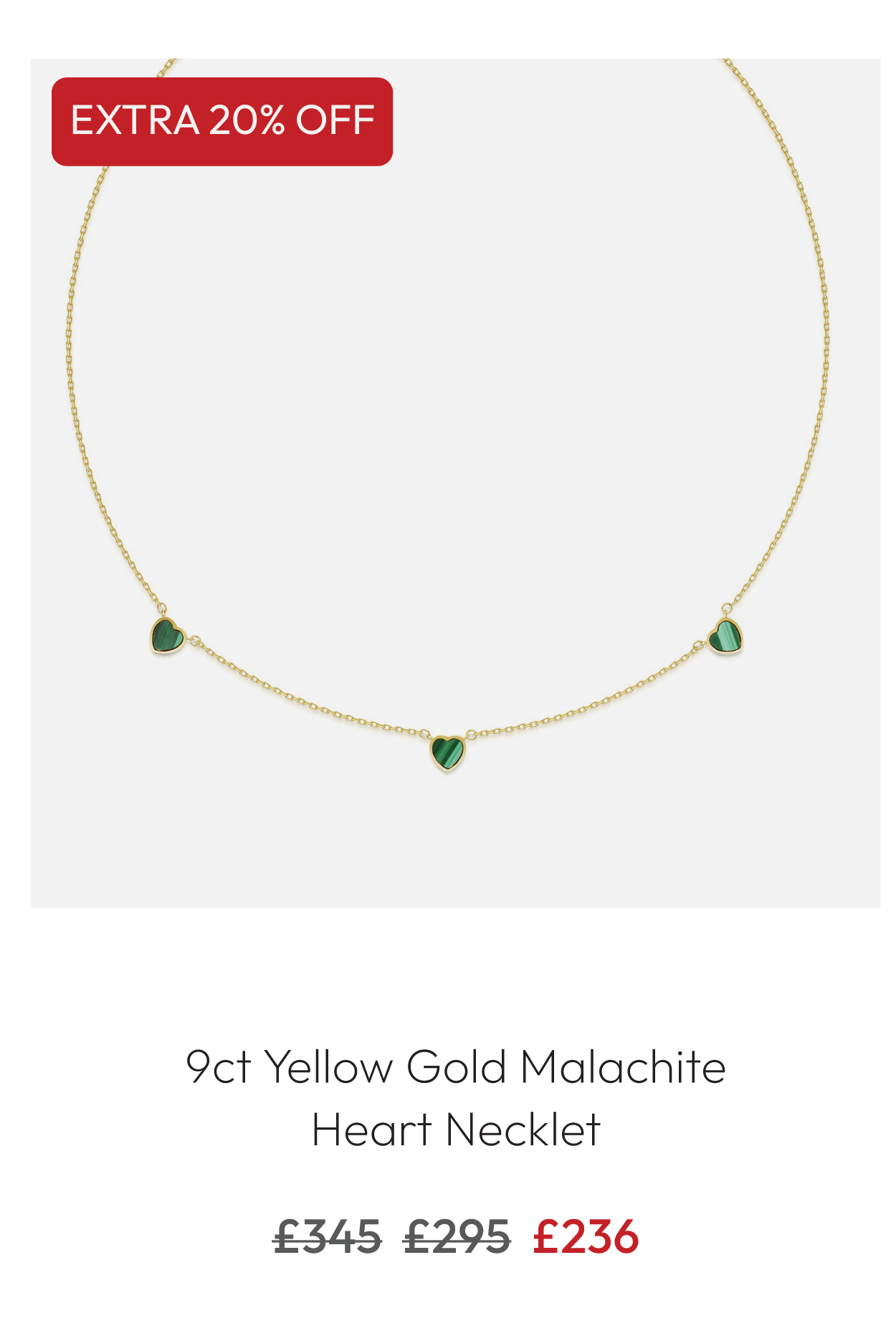 9ct Yellow Gold Malachite Heart Necklet