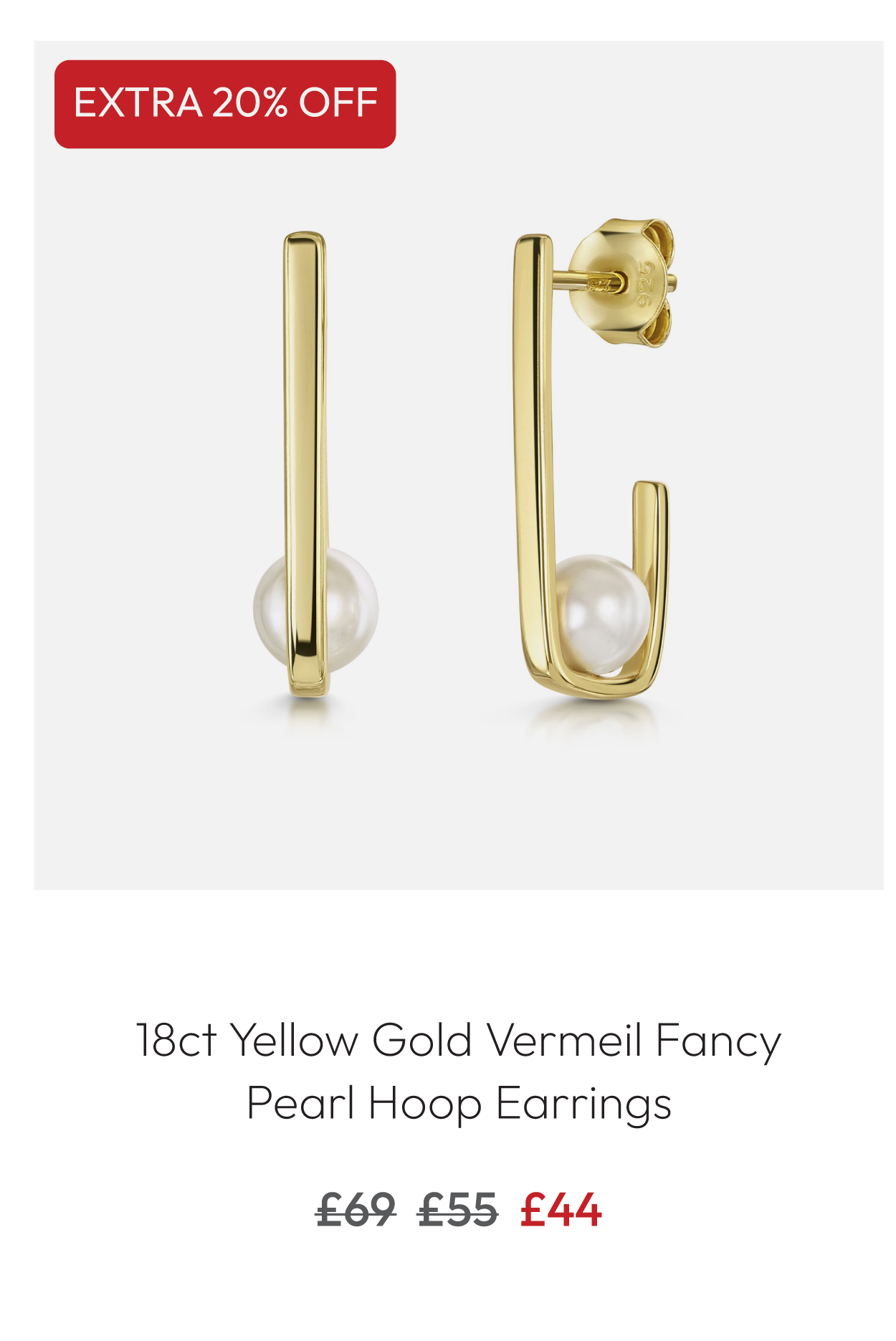 18ct Yellow Gold Vermeil Fancy Pearl Hoop Earrings