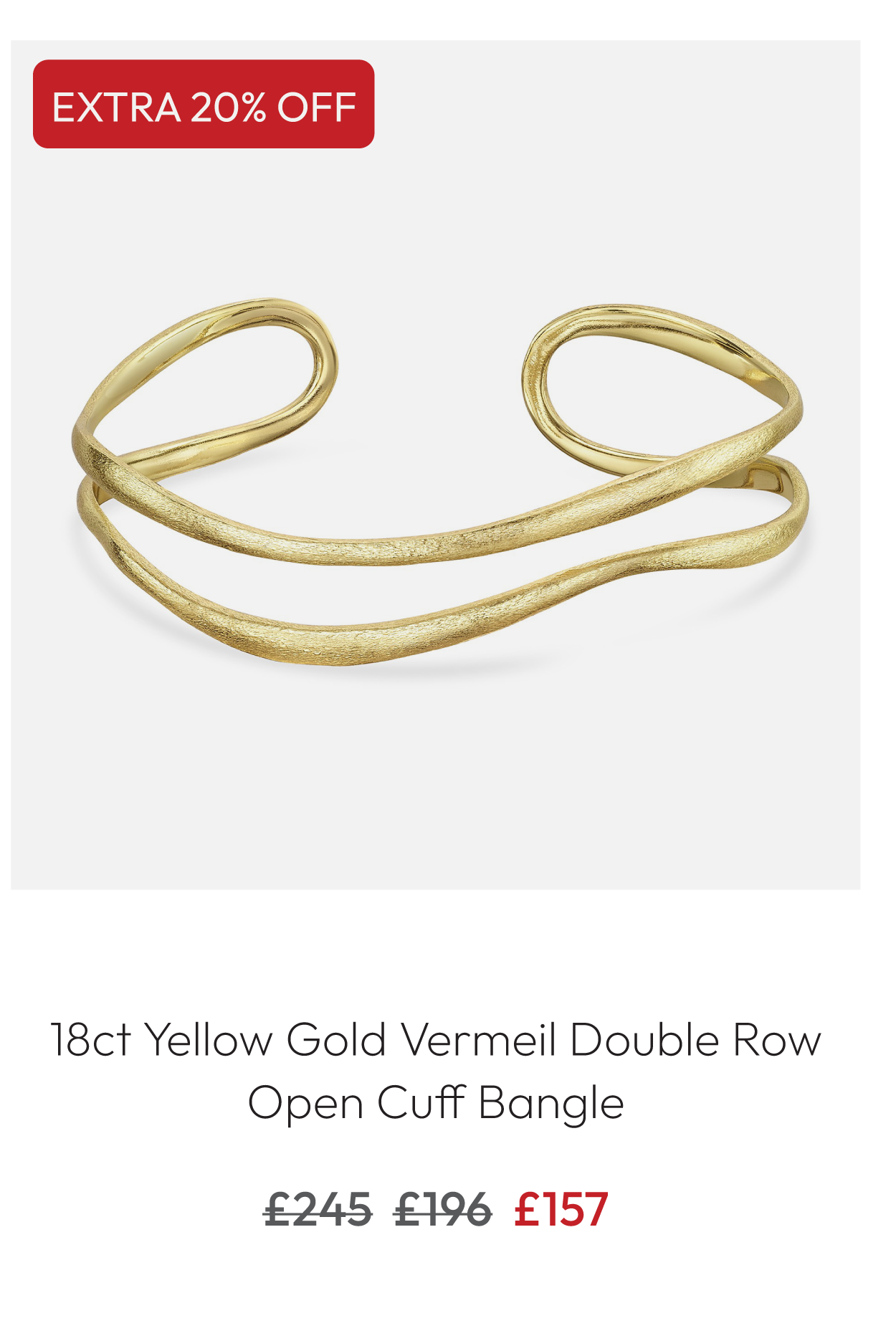 18ct Yellow Gold Vermeil Double Row Open Cuff Bangle