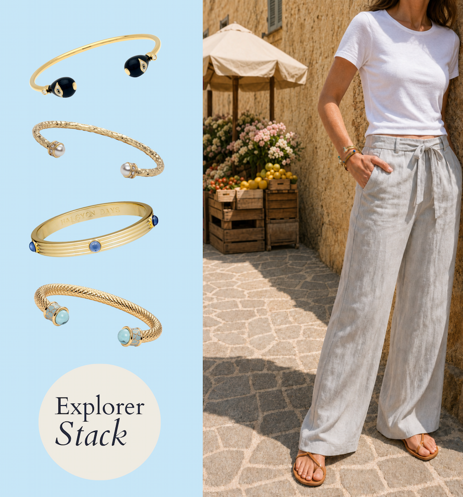 Neutral Bangles - woman in a cafe