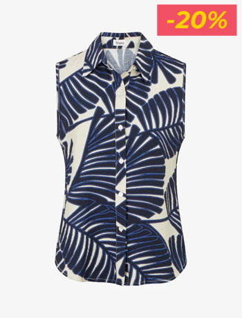 Chemise sans manches imprimé feuille de palmier - Marine