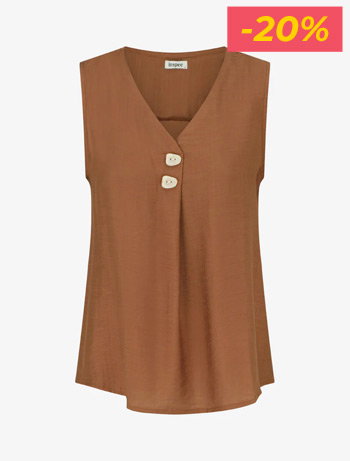 Top sans manches à col V boutonné - Marron
