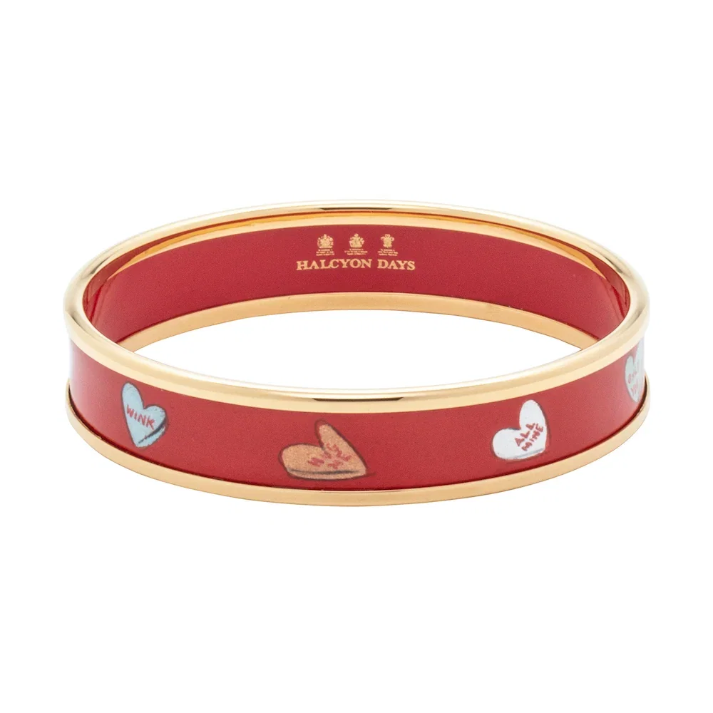 Image of Love Hearts Gold Enamel Bangle